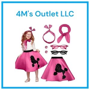 7 Pcs Kid's 50s Costume Girl Poodle Skirt Polka Dot Skirt 1950s Grease Outfit